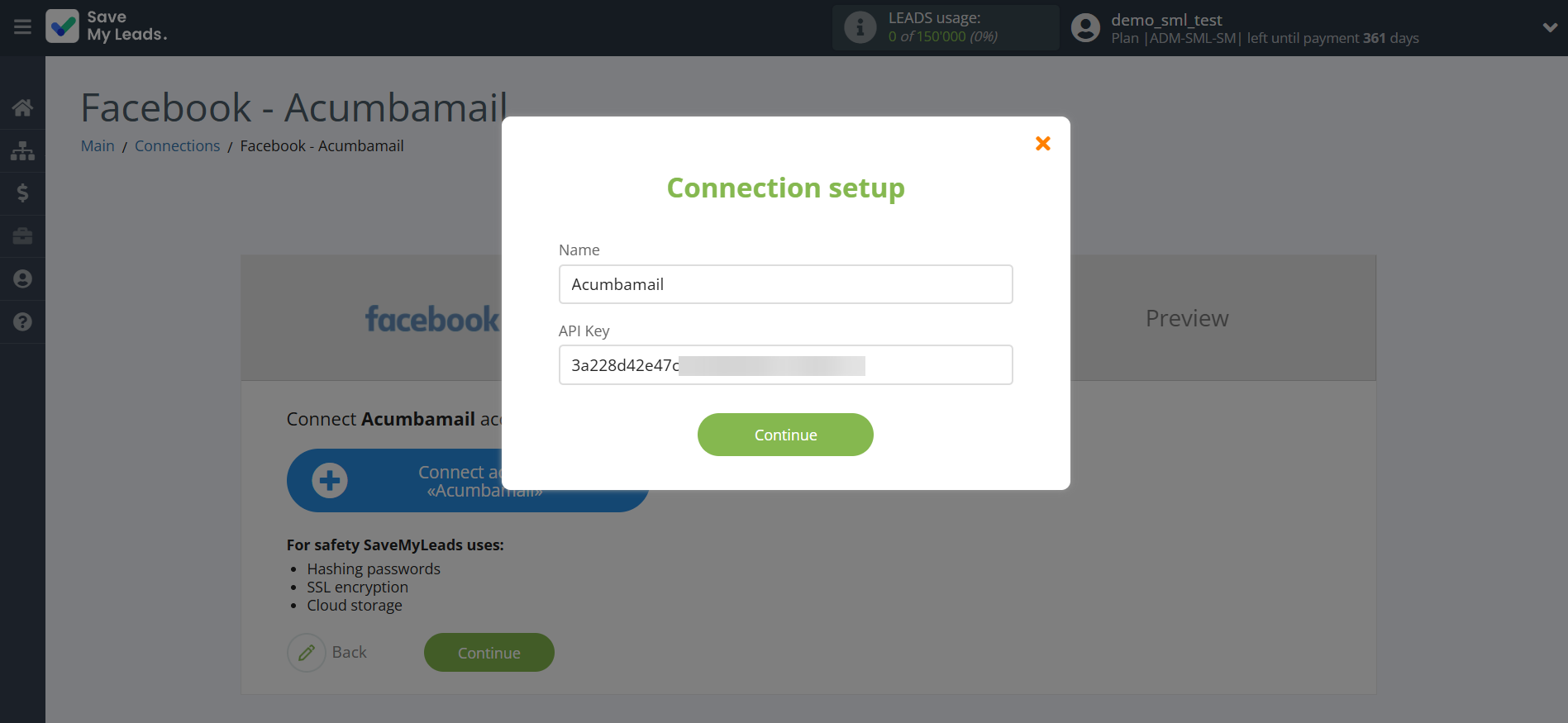 How to Connect Facebook with Acumbamail Add Subscribers | Data Destination account connection