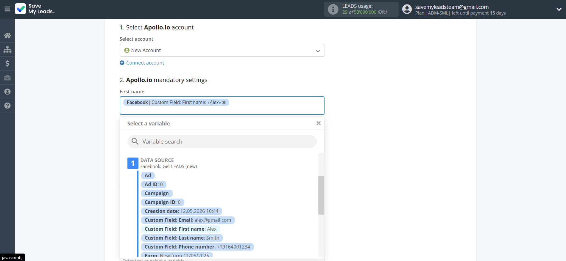 How to Connect Facebook with Apollo.io Create Contacts | Assigning fields How to Connect Facebook with Apollo.io Create Contacts | Assigning fields