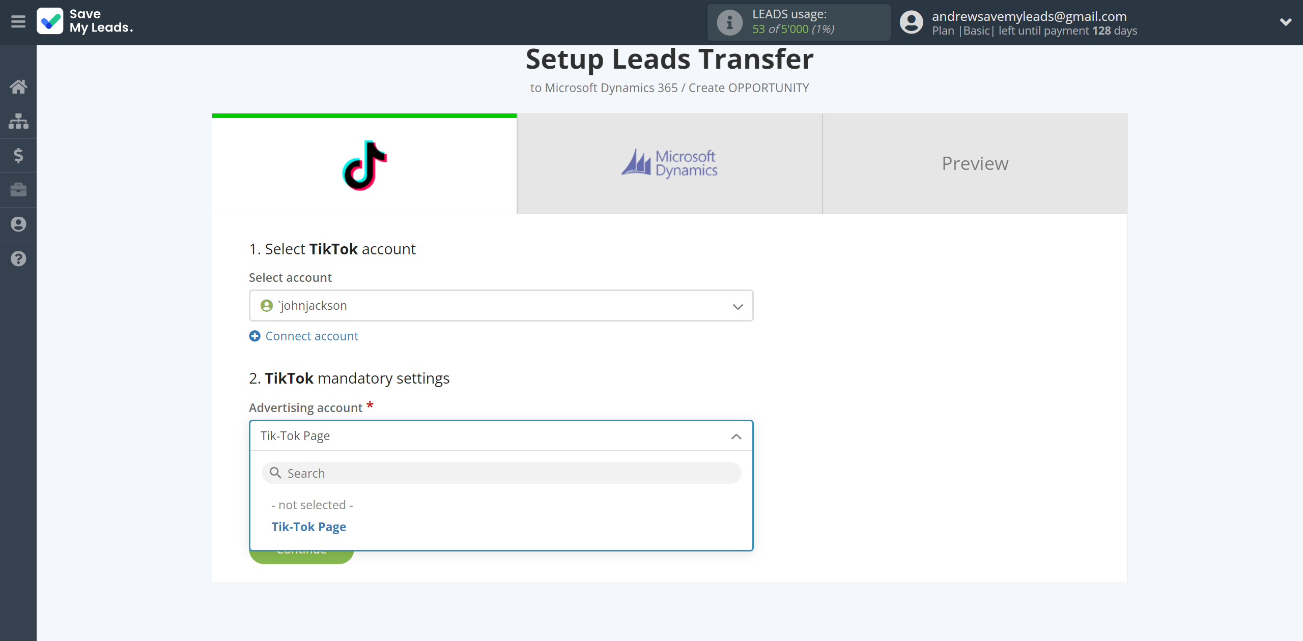 How to Connect TikTok with Microsoft Dynamics 365 Create Opportunity | Data Source account connection