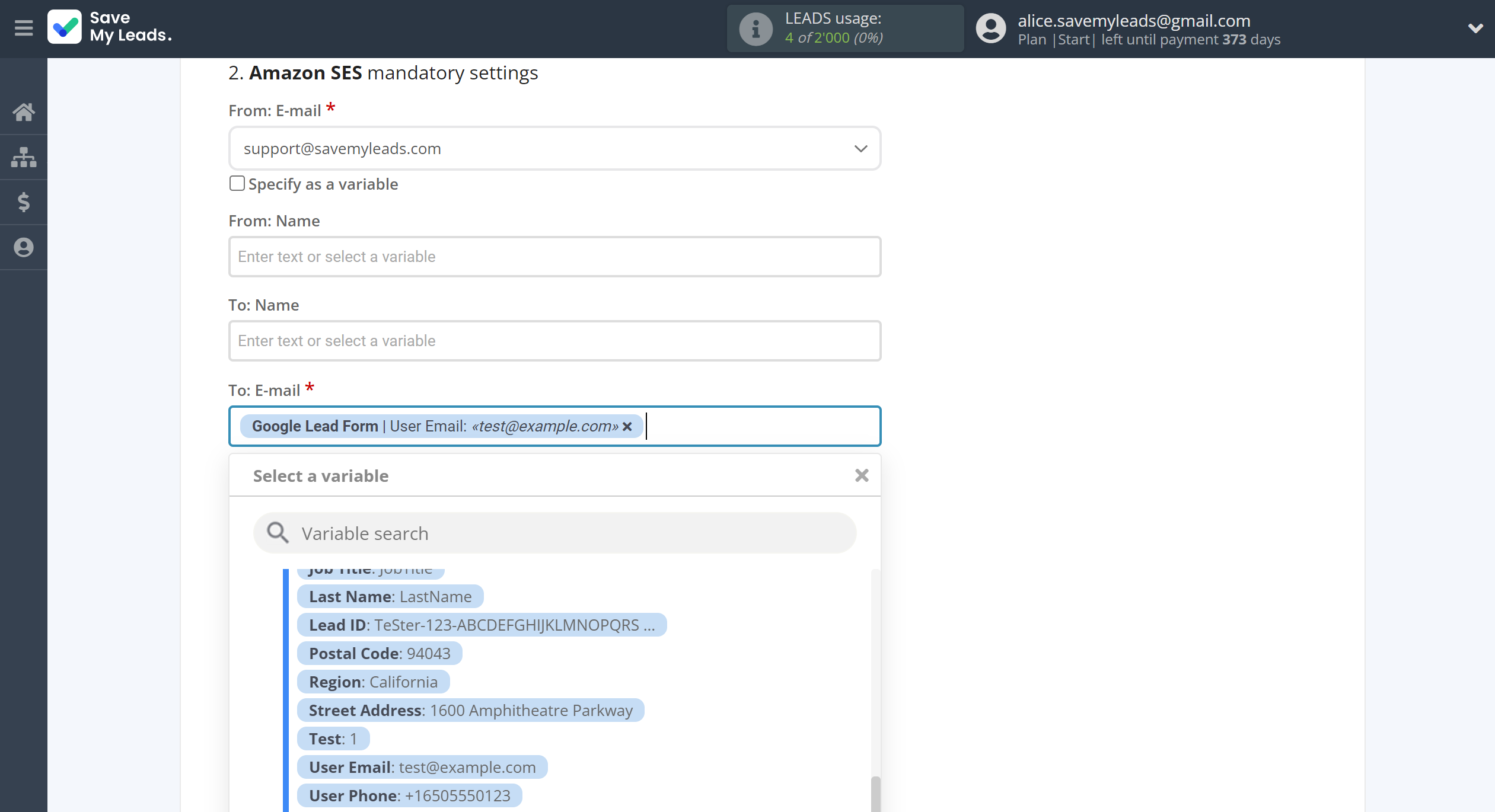 How to Connect Google Lead Form with Amazon SES | Assigning fields