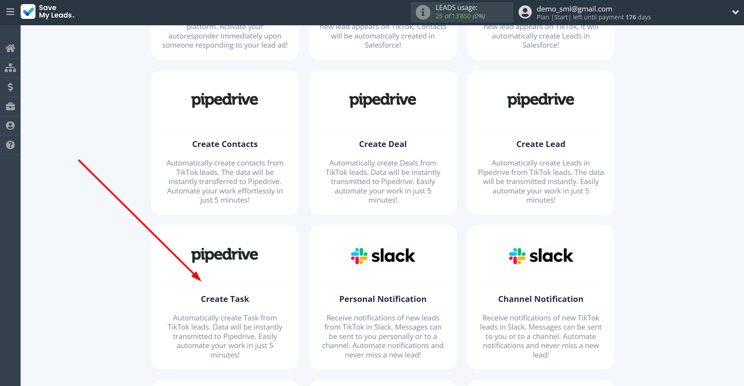 How to Connect TikTok with Pipedrive Create Task | Data Destination system selection