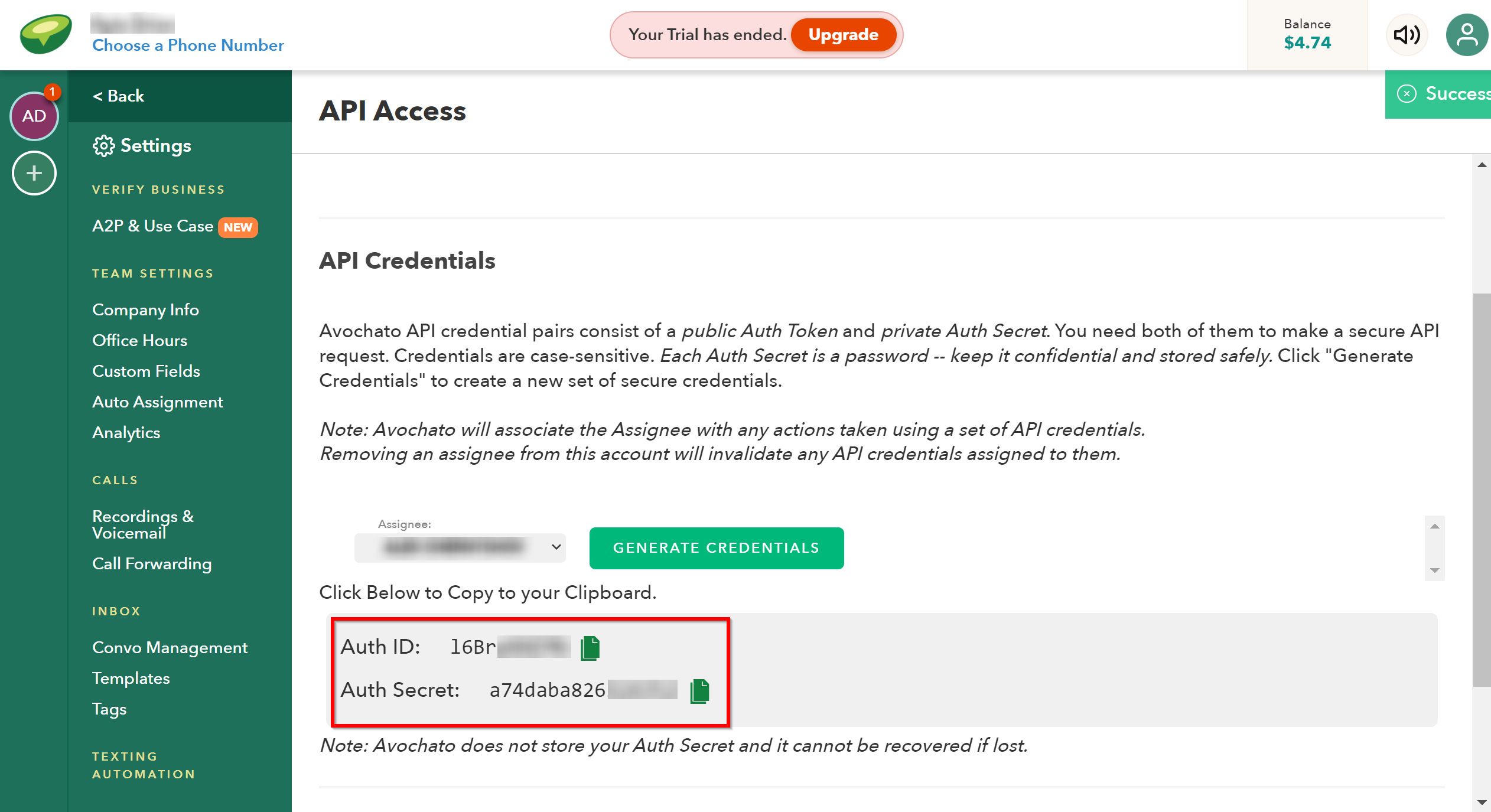 How to Connect Webhooks with Avochato | Data Destination account connection