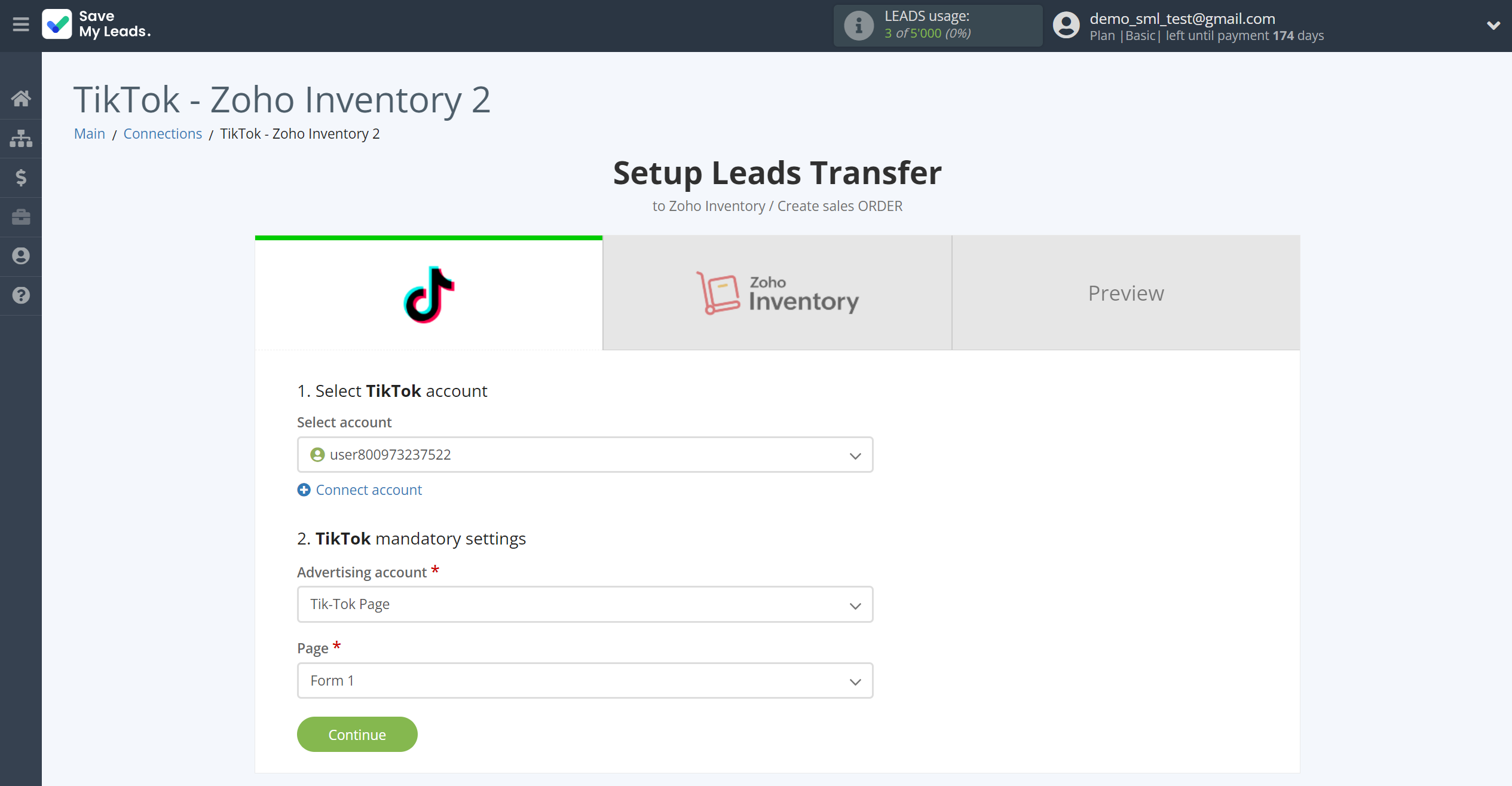 How to Connect TikTok with Zoho Inventory Create sales Order | Data Source account connection