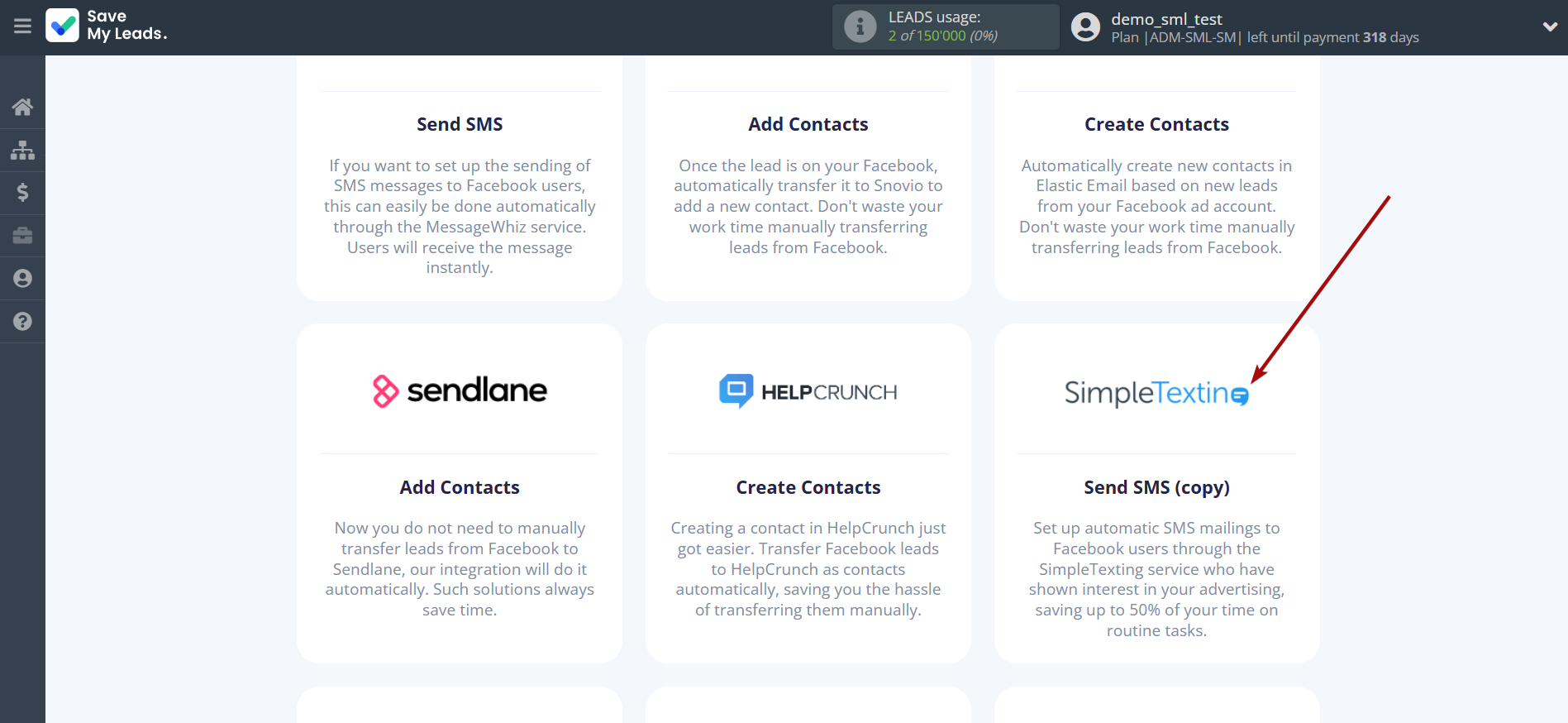 How to Connect Facebook with SimpleTexting | Data Destination system selection How to Connect Facebook with SimpleTexting | Data Destination system selection