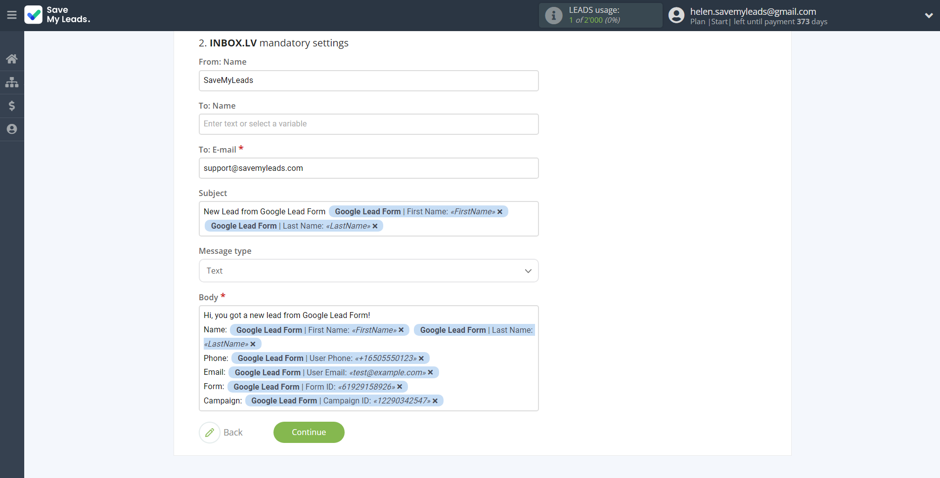 How to Connect Google Lead Form with INBOX.LV | Assigning fields