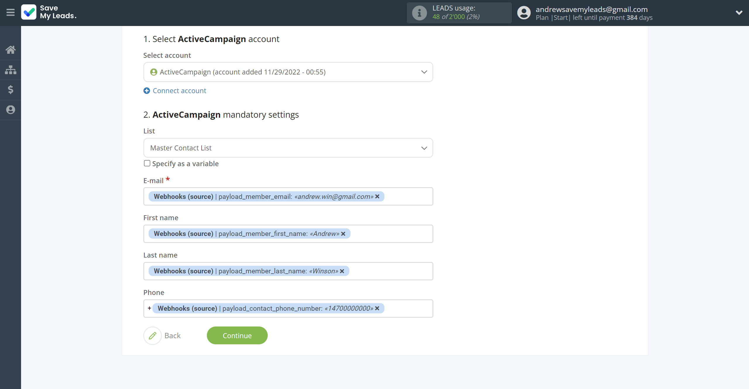 How to Connect Webhooks with ActiveCampaign Create Contacts | Assigning fields