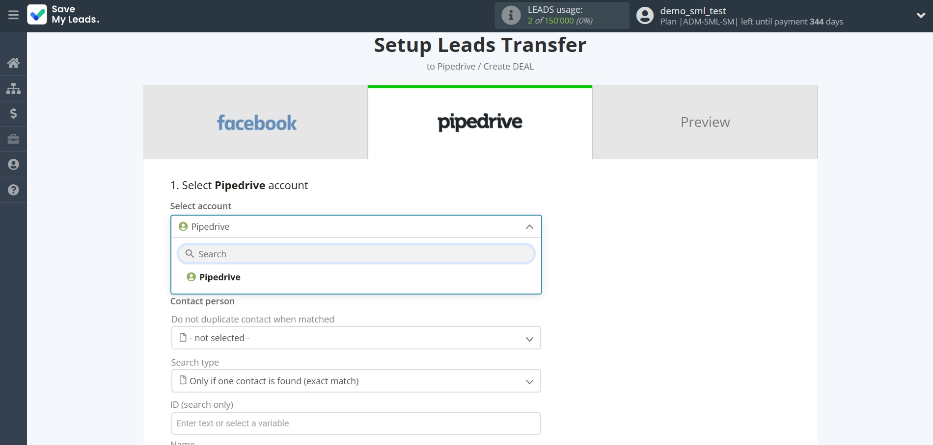 How to Connect Facebook with Pipedrive Create Deal | Data Destination account selection How to Connect Facebook with Pipedrive Create Deal | Data Destination account selection