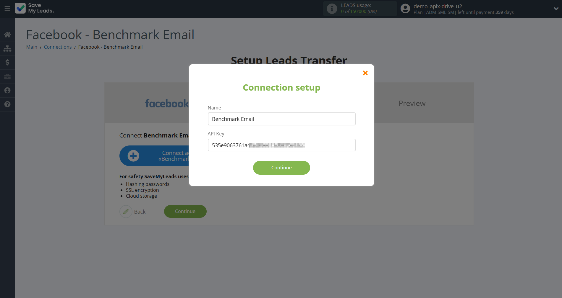How to Connect Facebook with Benchmark Email | Data Destination account connection