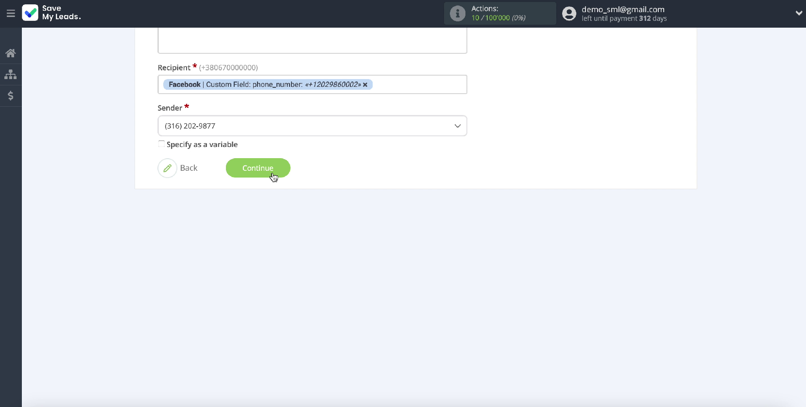 Facebook and Twilio integration | Continue setup Facebook and Twilio integration | Continue setup