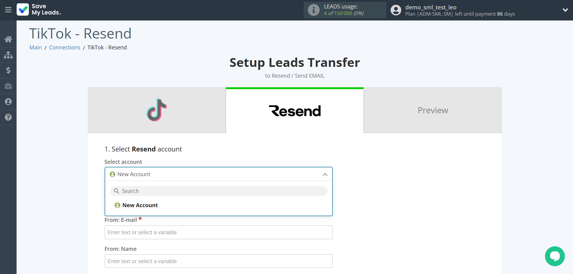 How to Connect TikTok with Resend  (Send Email) | Data Destination account selection