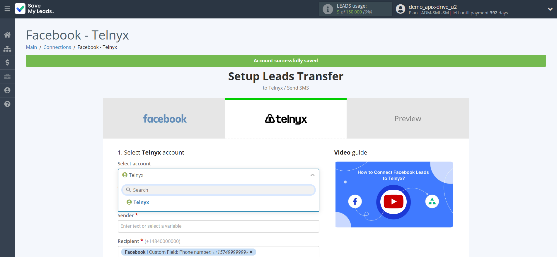 How to Connect Facebook with Telnyx | Data Destination account selection How to Connect Facebook with Telnyx | Data Destination account selection