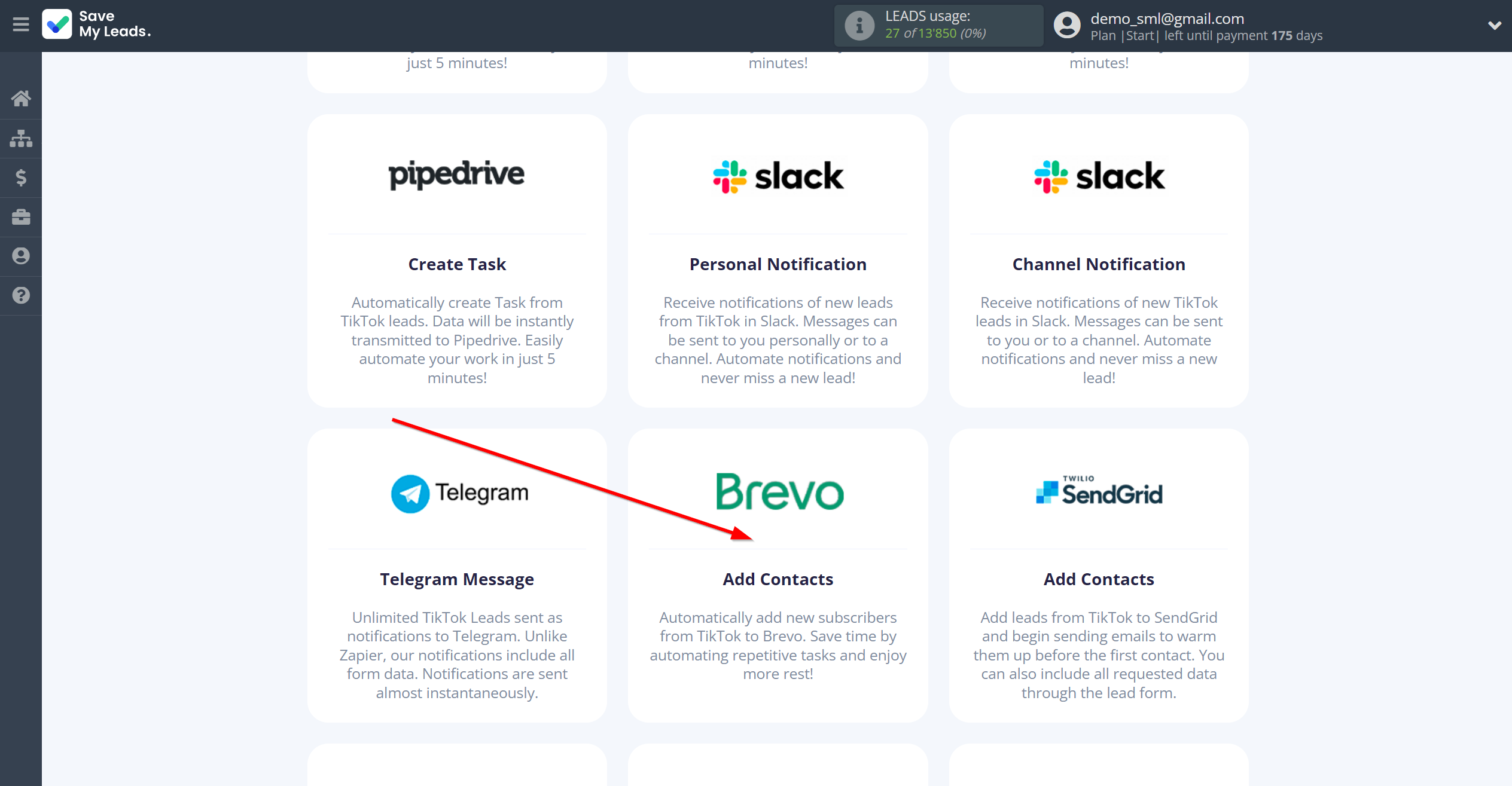 How to Connect TikTok with Brevo | Data Destination system selection