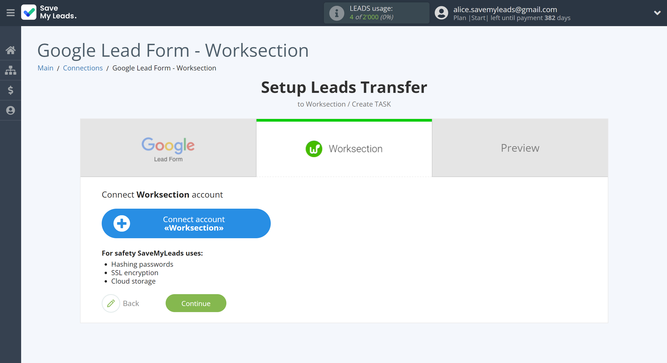 How to Connect Google Lead Form with Worksection | Data Destination account connection