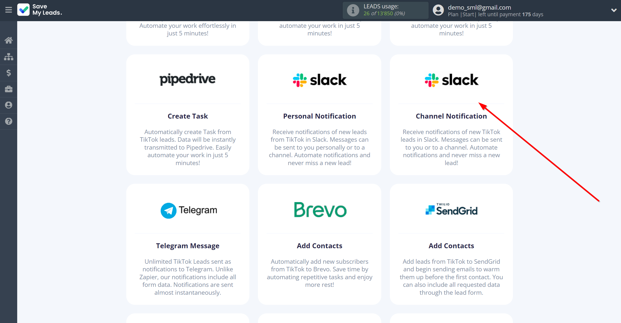 How to Connect TikTok with Slack Channel Notification | Data Destination system selection