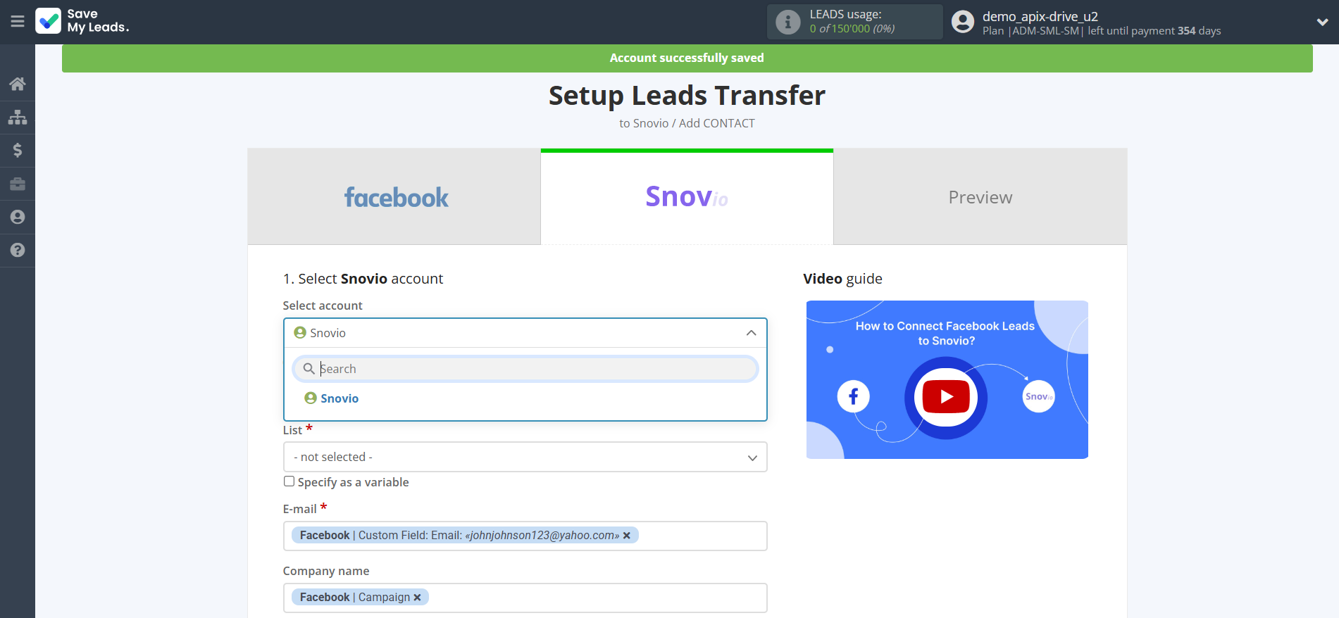 How to Connect Facebook with Snovio Add Contacts | Data Destination account selection How to Connect Facebook with Snovio Add Contacts | Data Destination account selection