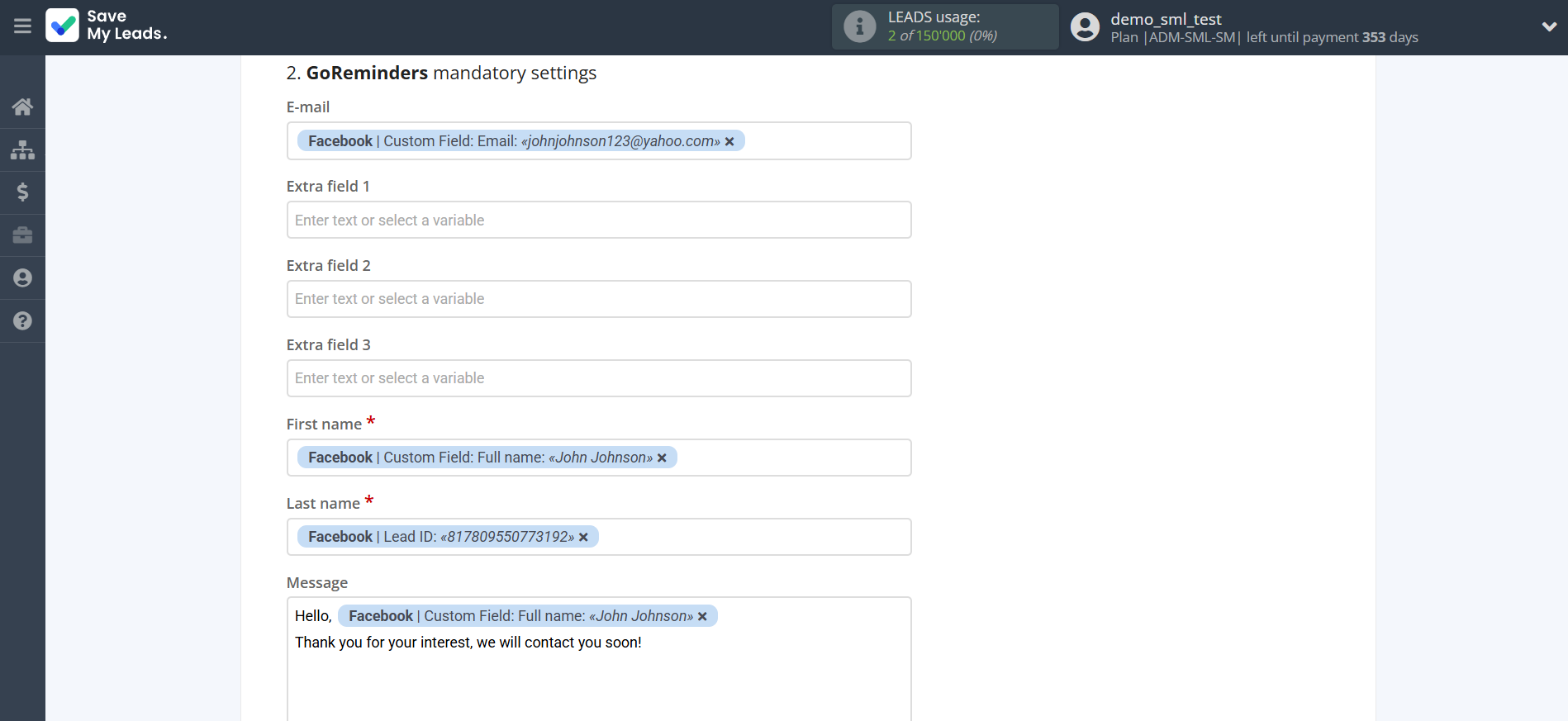 How to Connect Facebook with GoReminders | Assigning fields How to Connect Facebook with GoReminders | Assigning fields