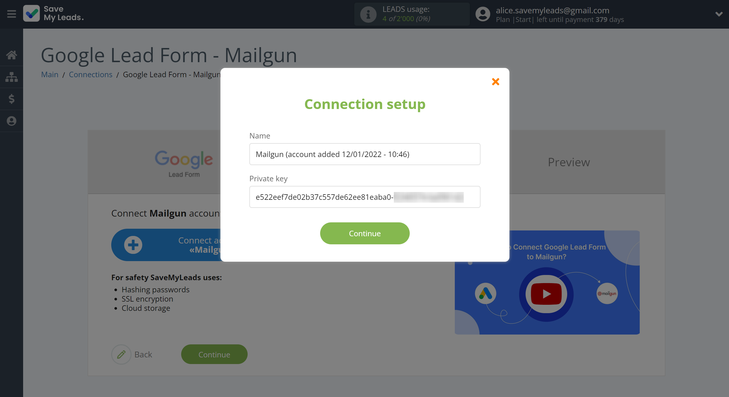 How to Connect Google Lead Form with Mailgun | Data Destination account connection