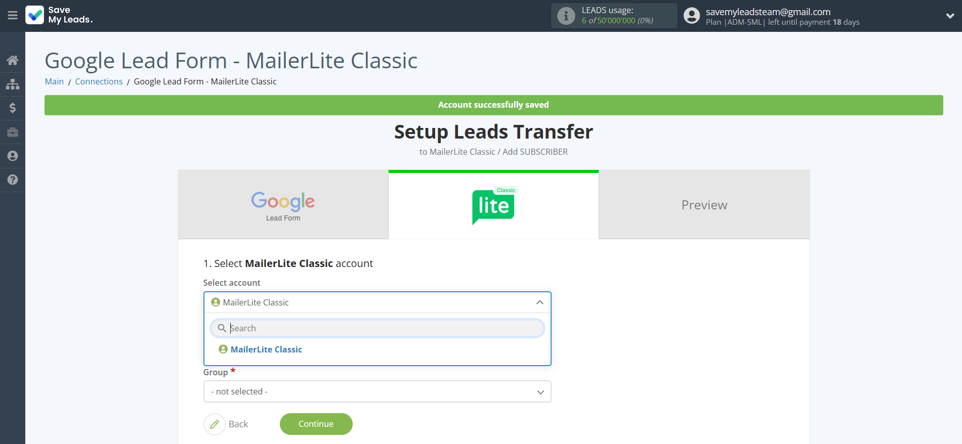 How to Connect Google Lead Form with MailerLite Classic | Data Destination account selection How to Connect Google Lead Form with MailerLite Classic | Data Destination account selection