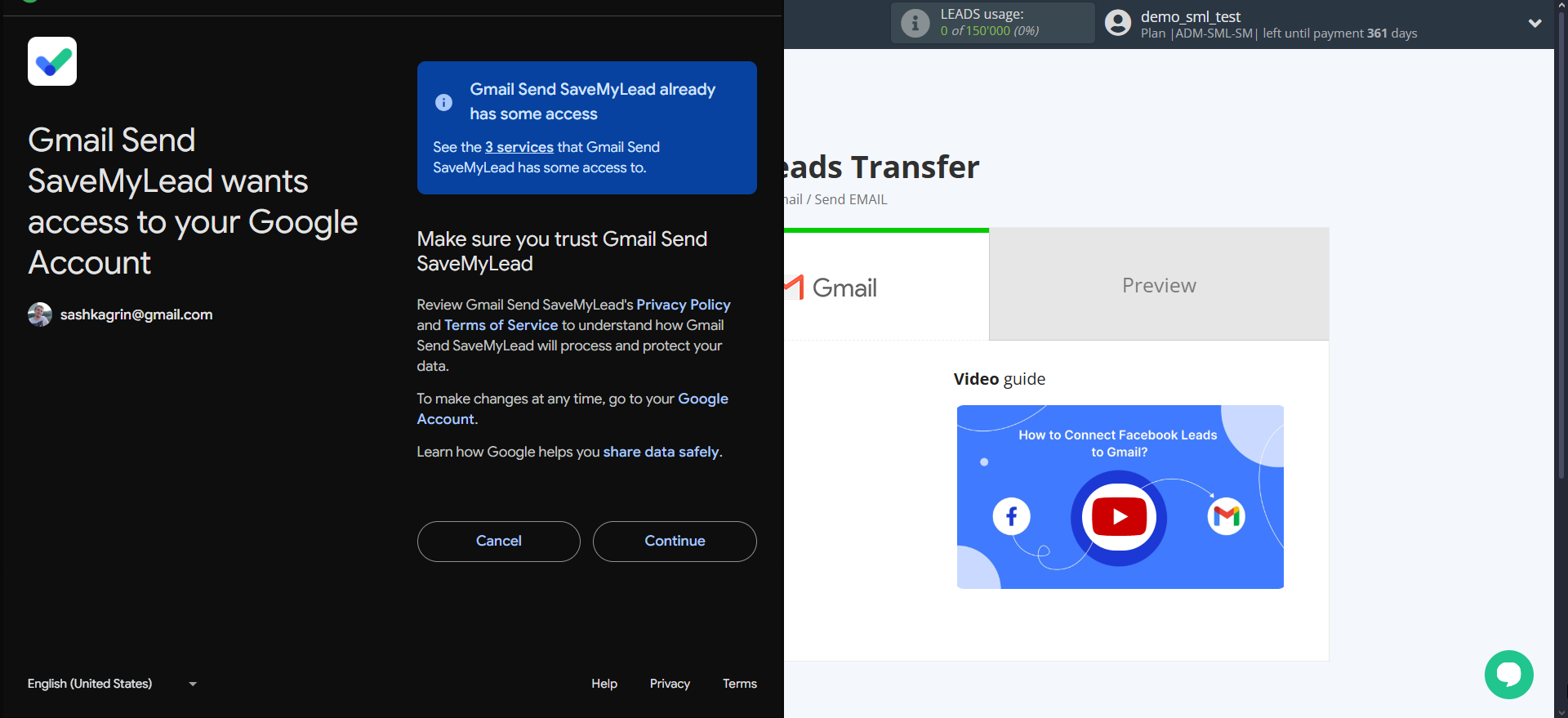 How to Connect Facebook with Gmail | Data Destination account connection