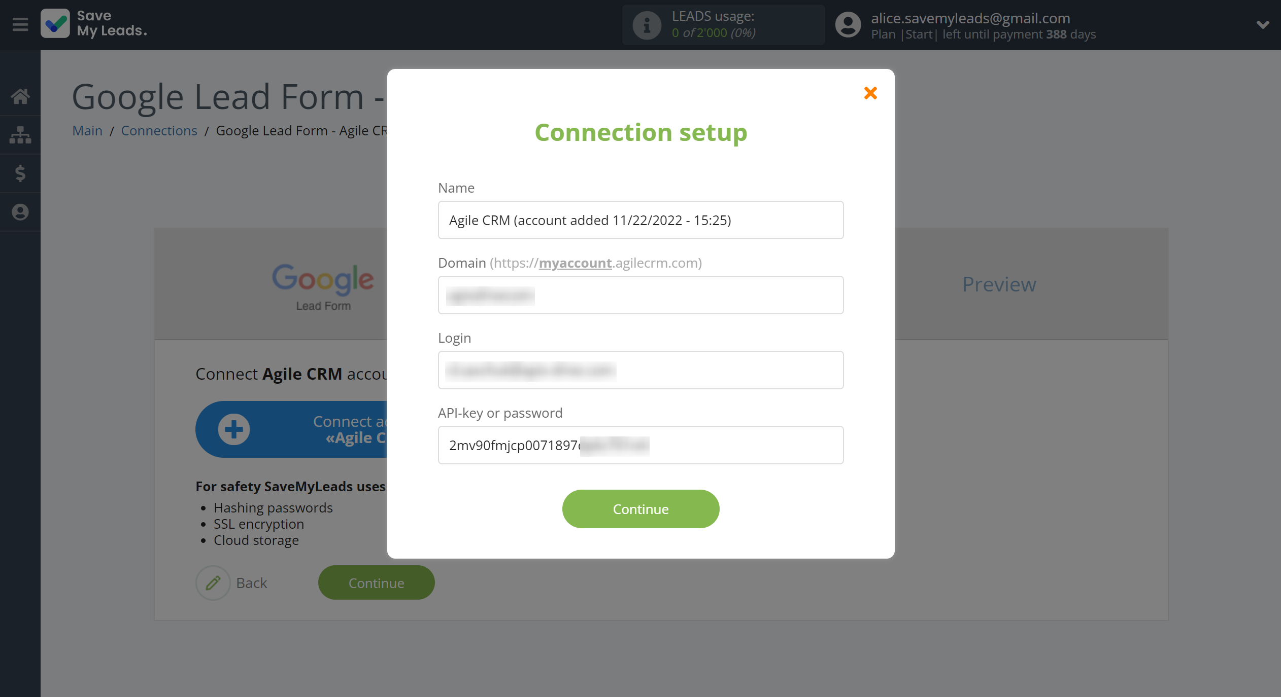 How to Connect Google Lead Form with AgileCRM Create Contacts | Data Destination account connection