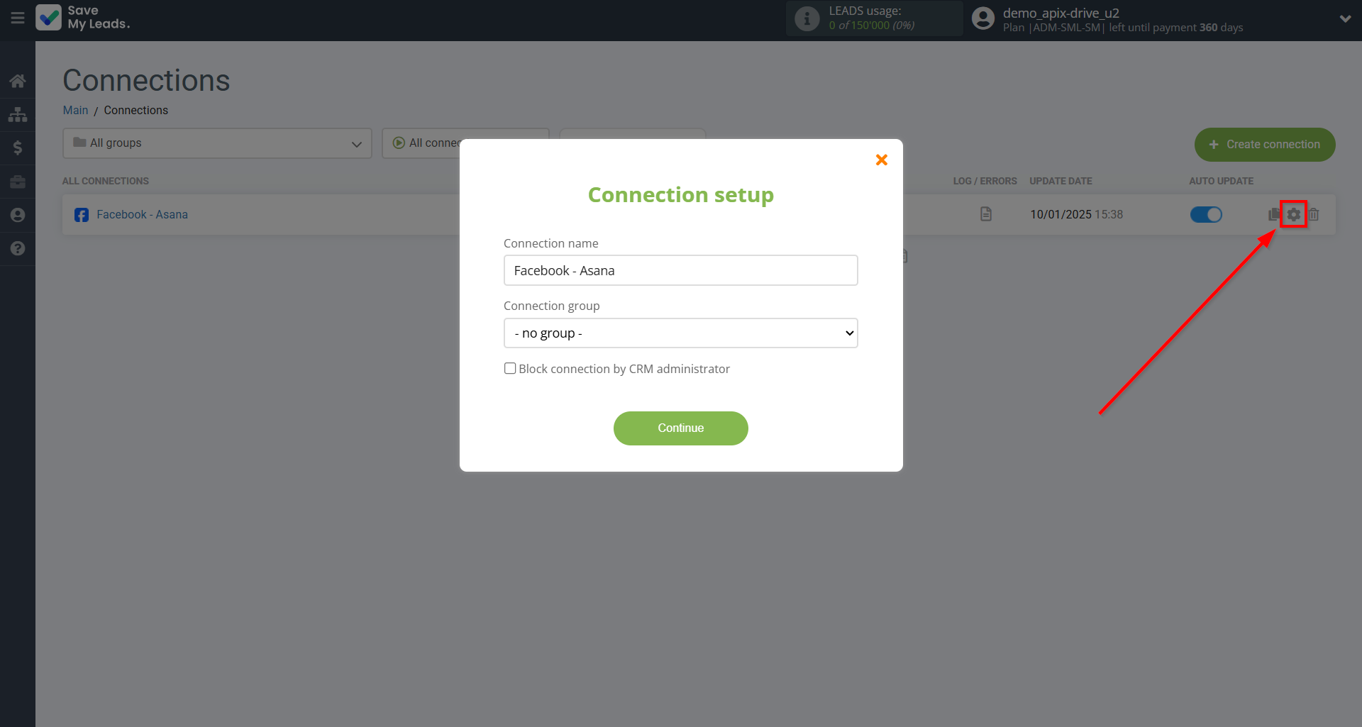 How to Connect Facebook with Asana | Name and group connection