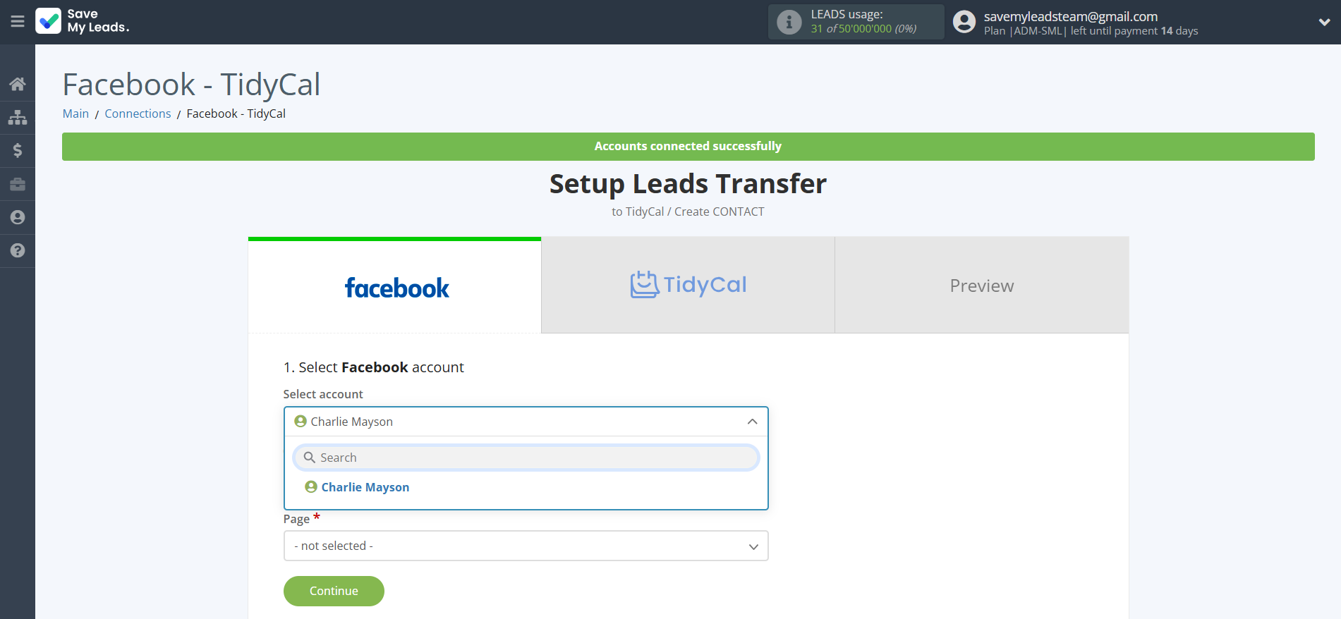 How to Connect Facebook with TidyCal Create Contacts | Data Source account selection How to Connect Facebook with TidyCal Create Contacts | Data Source account selection