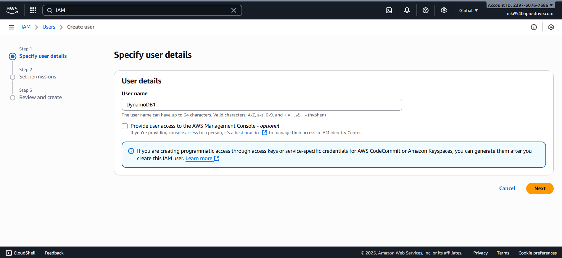 How to Connect Facebook with Amazon DynamoDB | Data Destination account connection