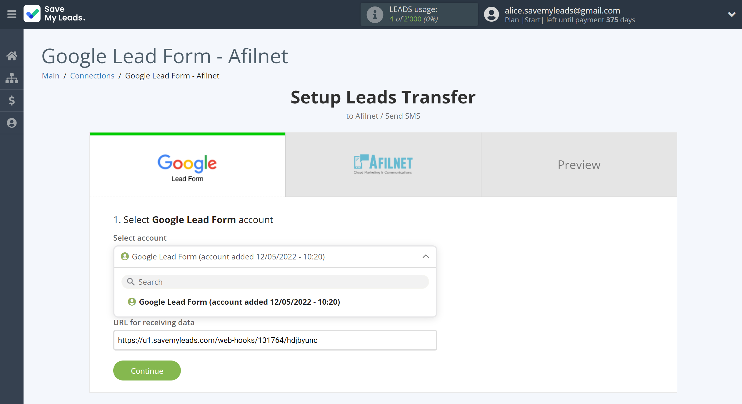 How to Connect Google Lead Form with Afilnet | Data Source account selection