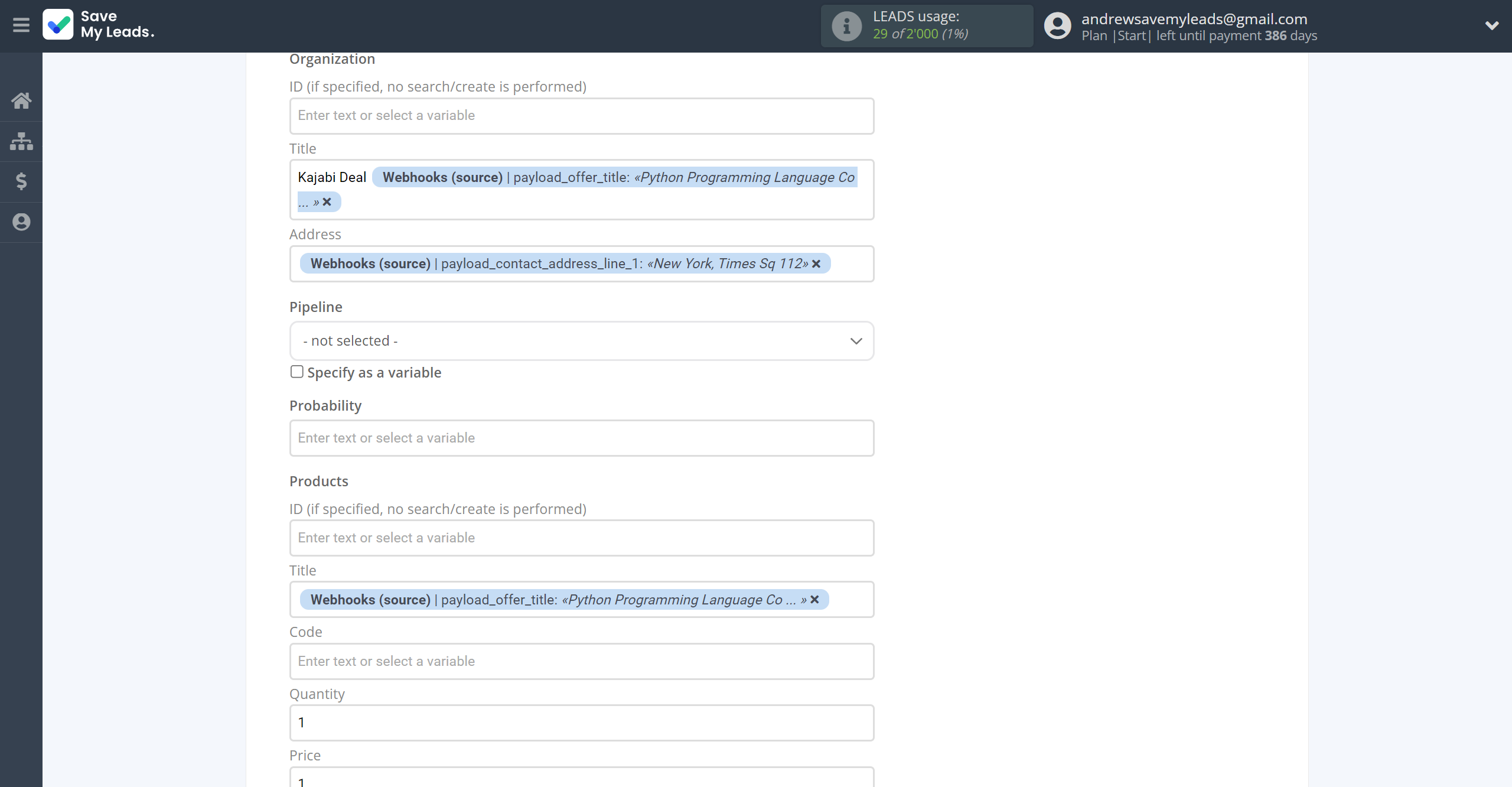 How to Connect Webhooks with Pipedrive Create Deal | Assigning fields