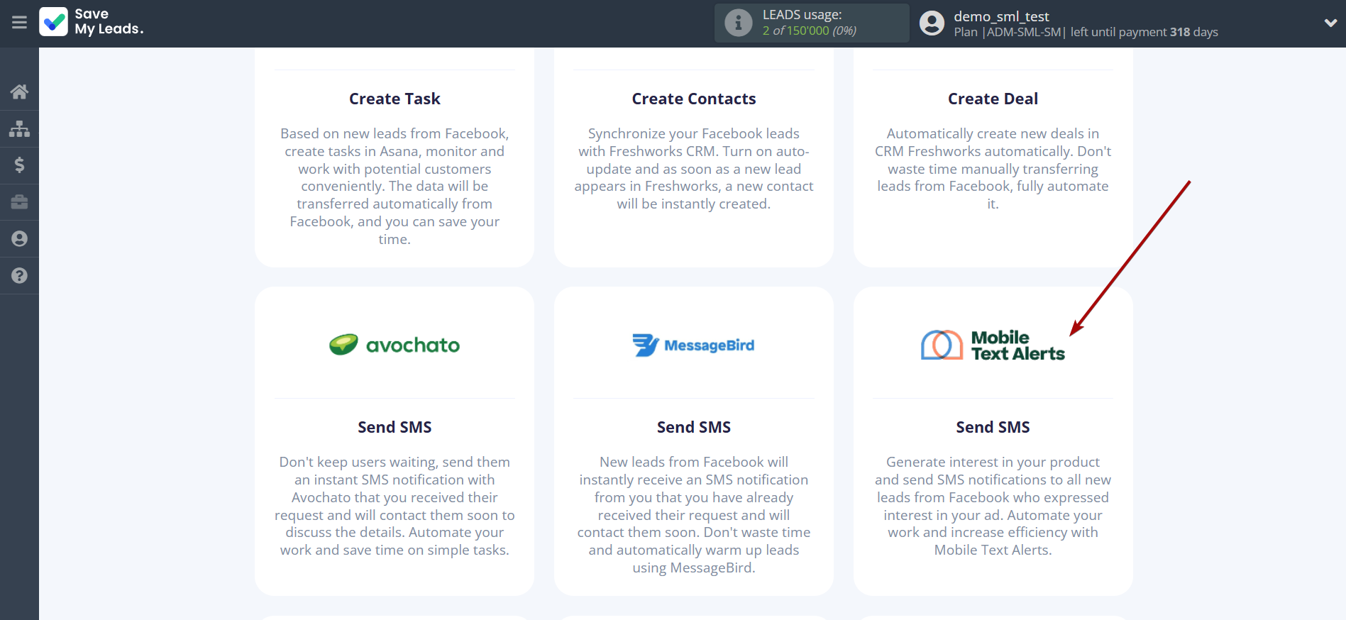 How to Connect Facebook with Mobile Text Alerts | Data Destination system selection How to Connect Facebook with Mobile Text Alerts | Data Destination system selection