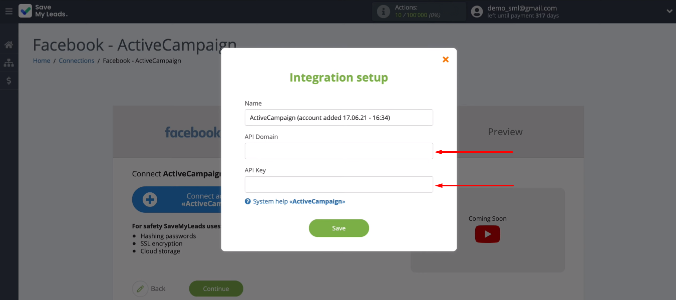 Facebook and ActiveCampaign integration | Fields to fill Facebook and ActiveCampaign integration | Fields to fill
