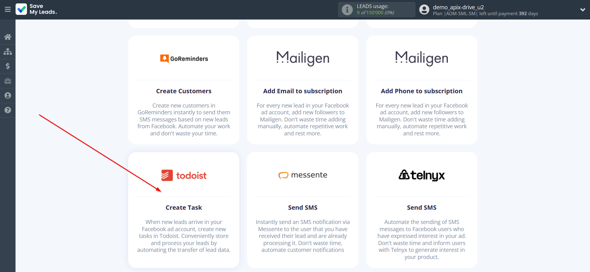 How to Connect Facebook with Todoist | Data Destination system selection How to Connect Facebook with Todoist | Data Destination system selection