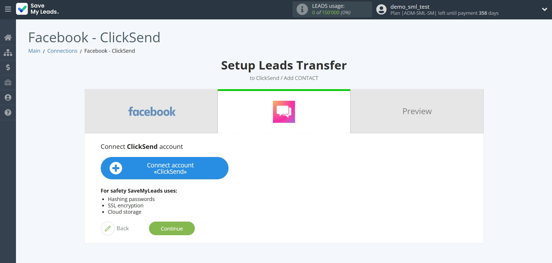 How to Connect Facebook with ClickSend Add Contacts | Data Destination account connection