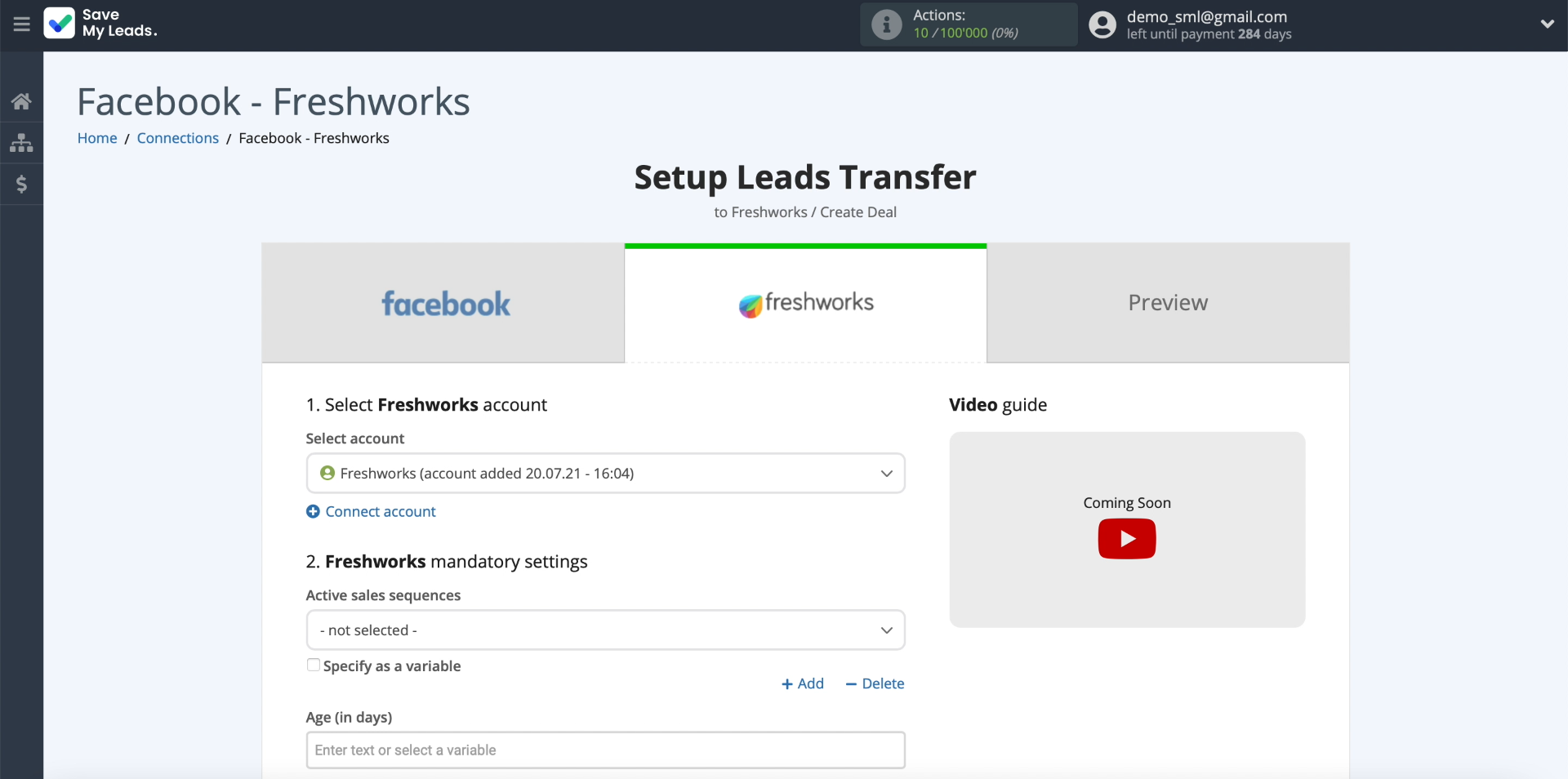 Facebook and Freshworks integration | Which lead data SaveMyLeads will upload to the CRM deal fields