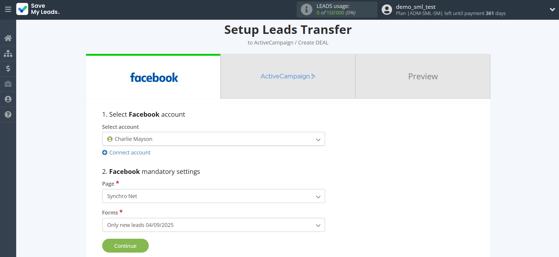 How to Connect Facebook with ActiveCampaign Create Deal | Data Source account connection