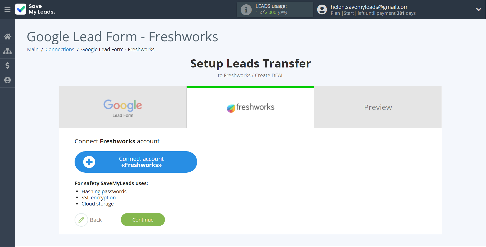 How to Connect Google Lead Form with Freshworks Create Deal | Data Destination account connection