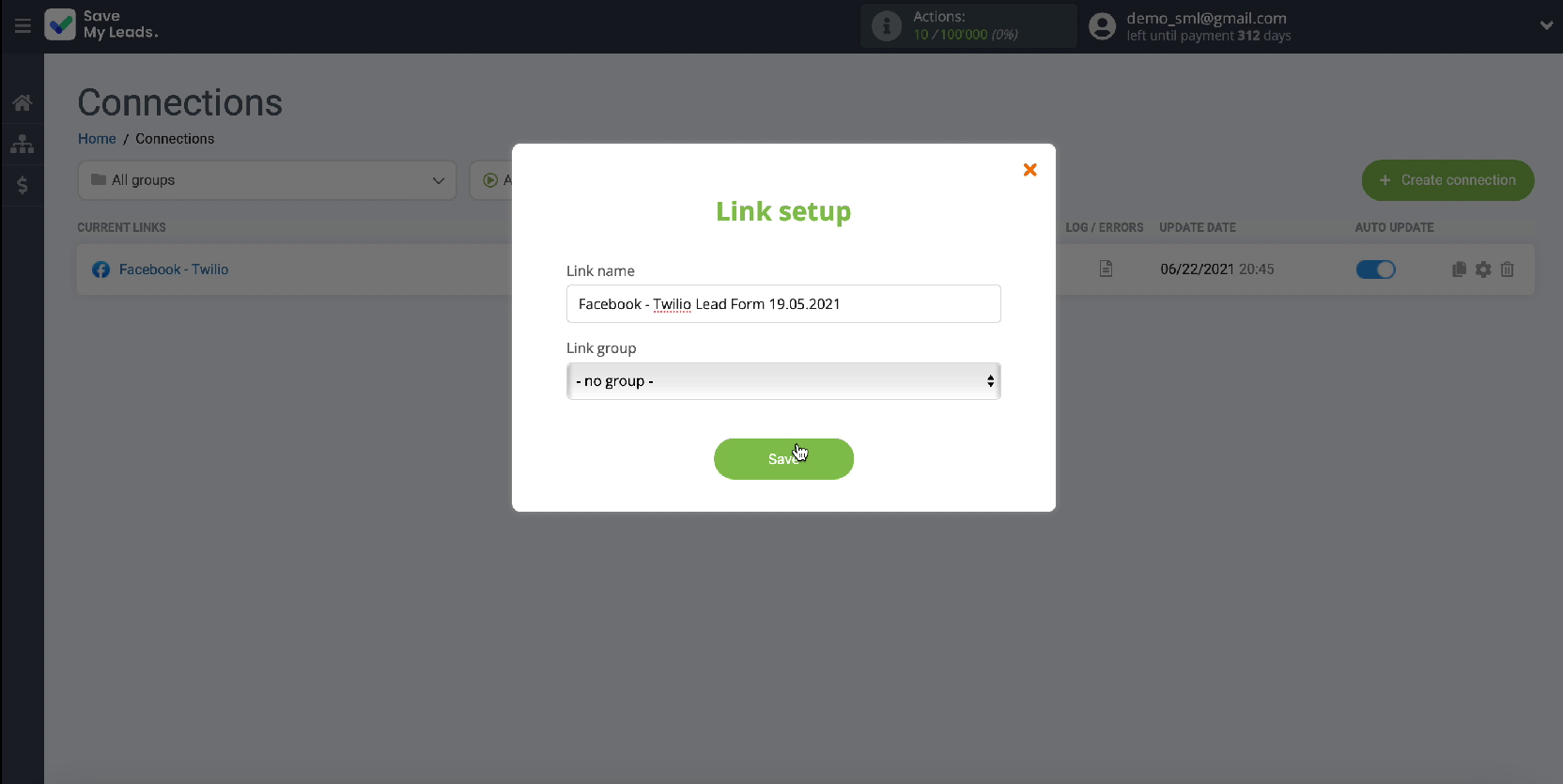 Facebook and Twilio integration | Change the name of the connection Facebook and Twilio integration | Change the name of the connection