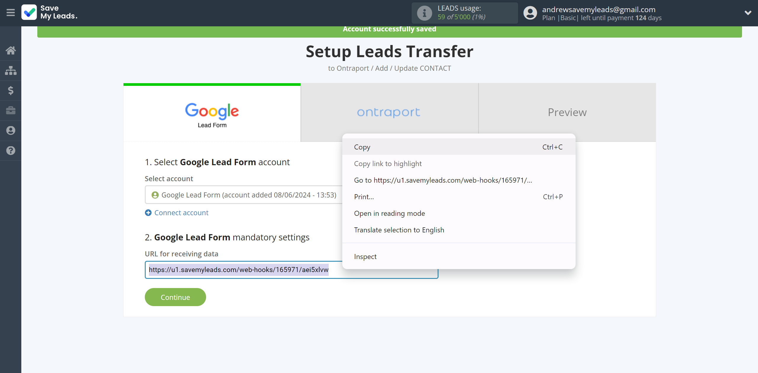 How to Connect Google Lead Form with Ontraport | Data Source account connection