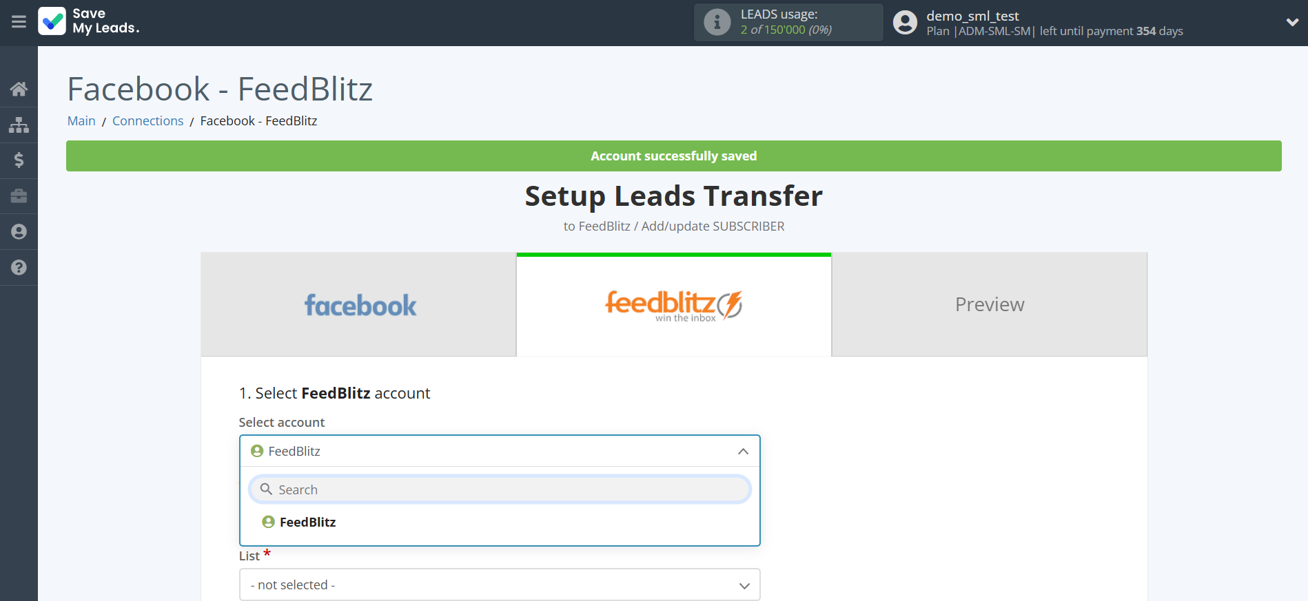 How to Connect Facebook with FeedBlitz | Data Destination account selection How to Connect Facebook with FeedBlitz | Data Destination account selection