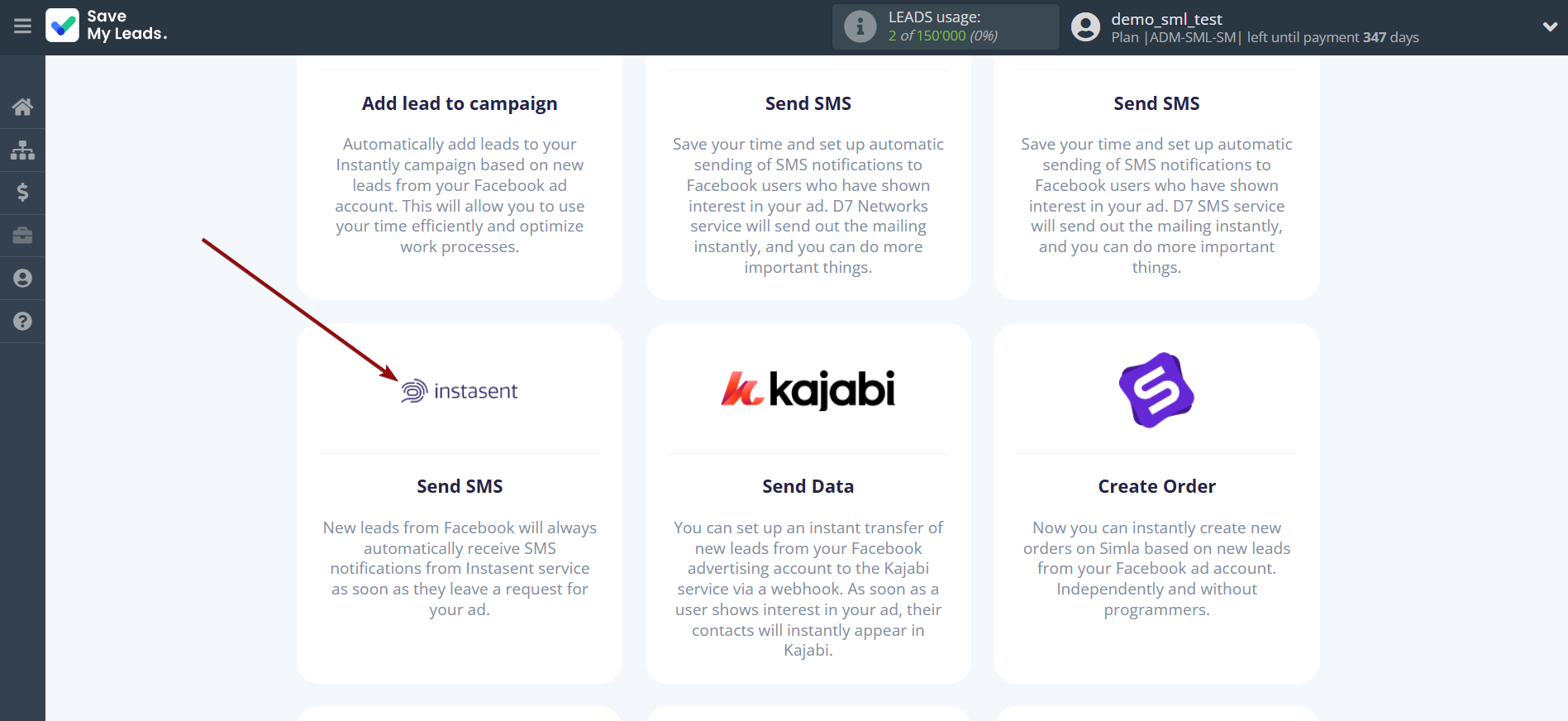 How to Connect Facebook with Instasent | Data Destination system selection How to Connect Facebook with Instasent | Data Destination system selection