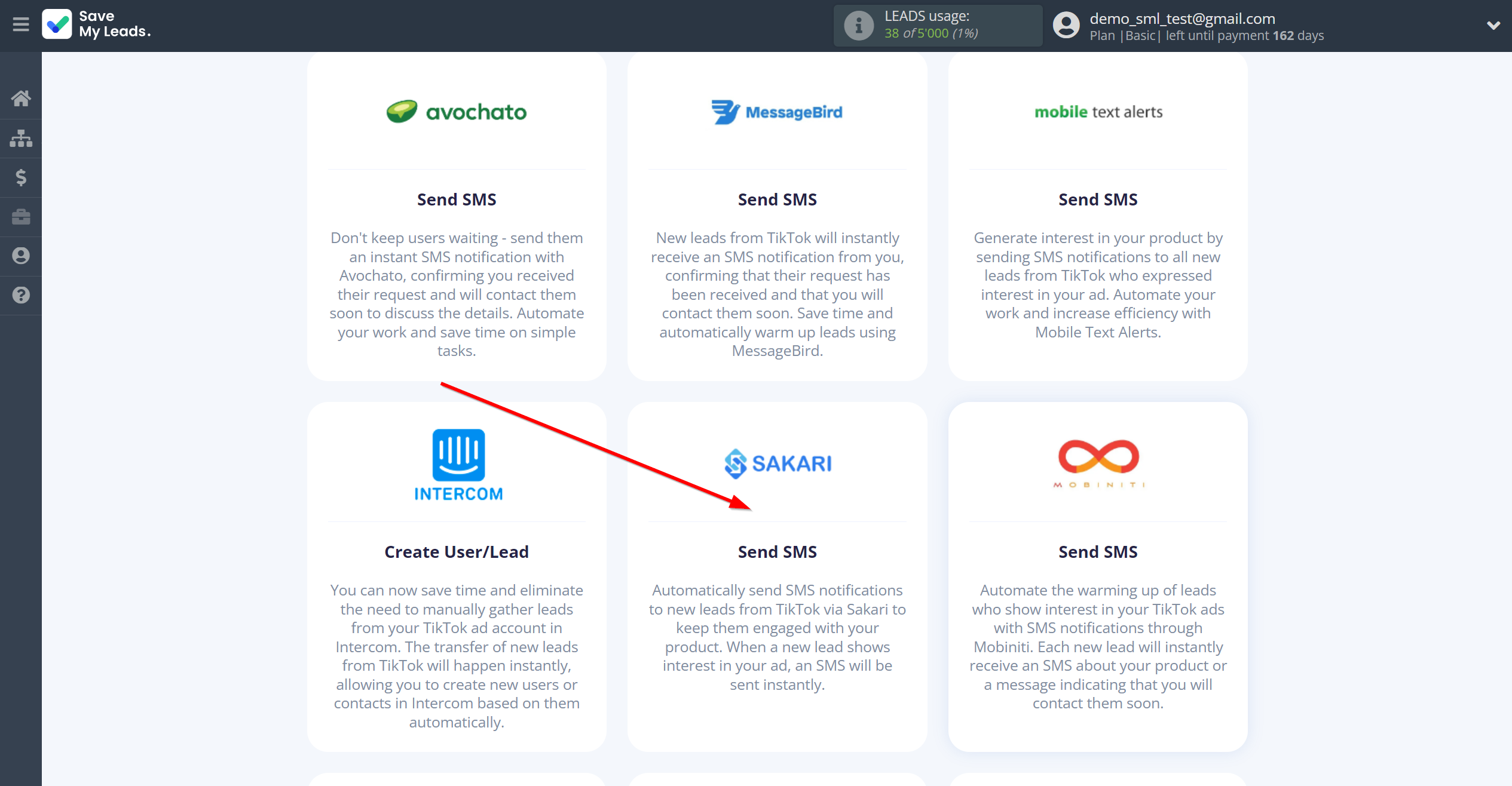 How to Connect TikTok with Sakari | Data Destination system selection