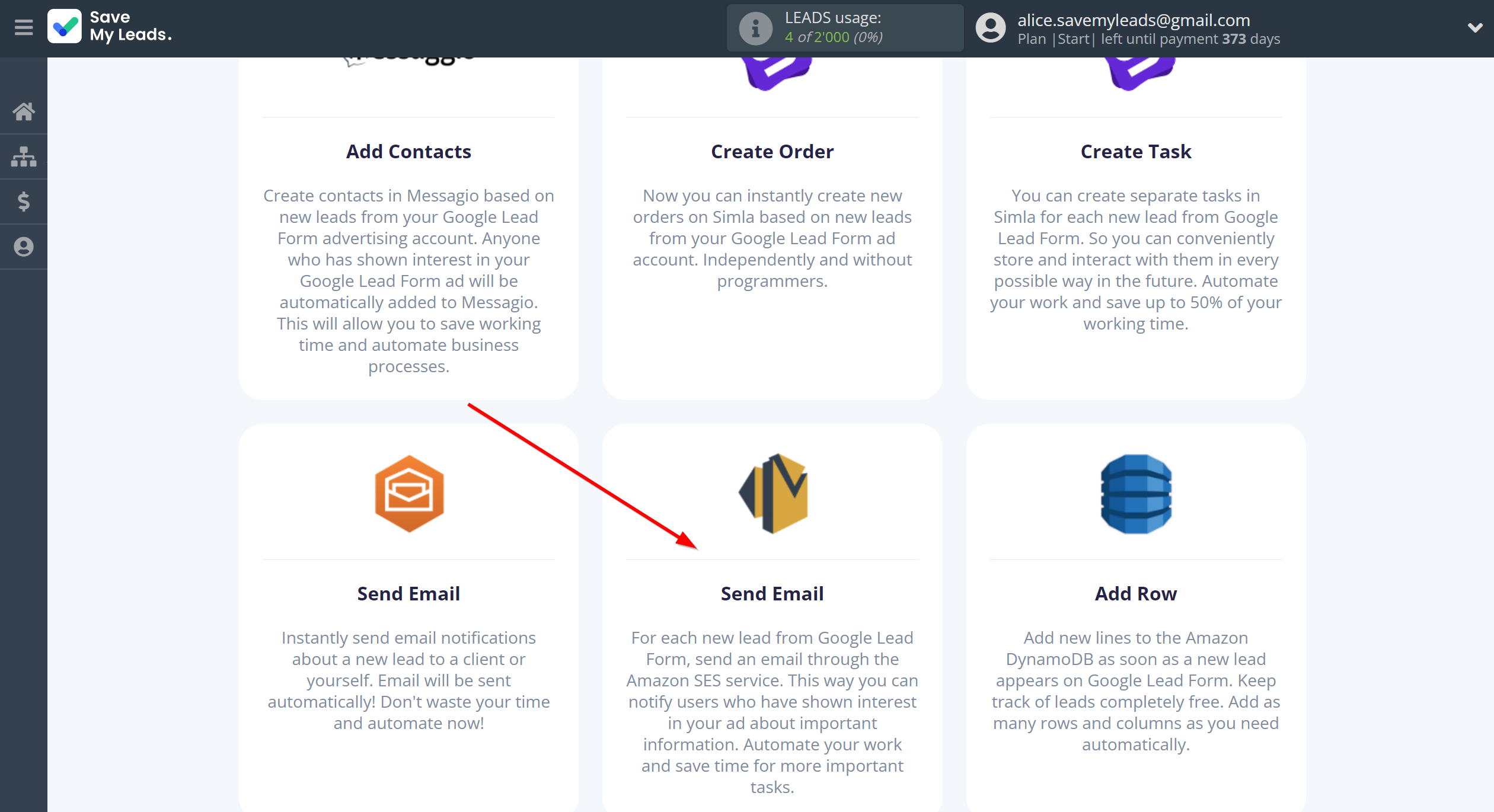 How to Connect Webhooks with Amazon SES | Data Destination system selection