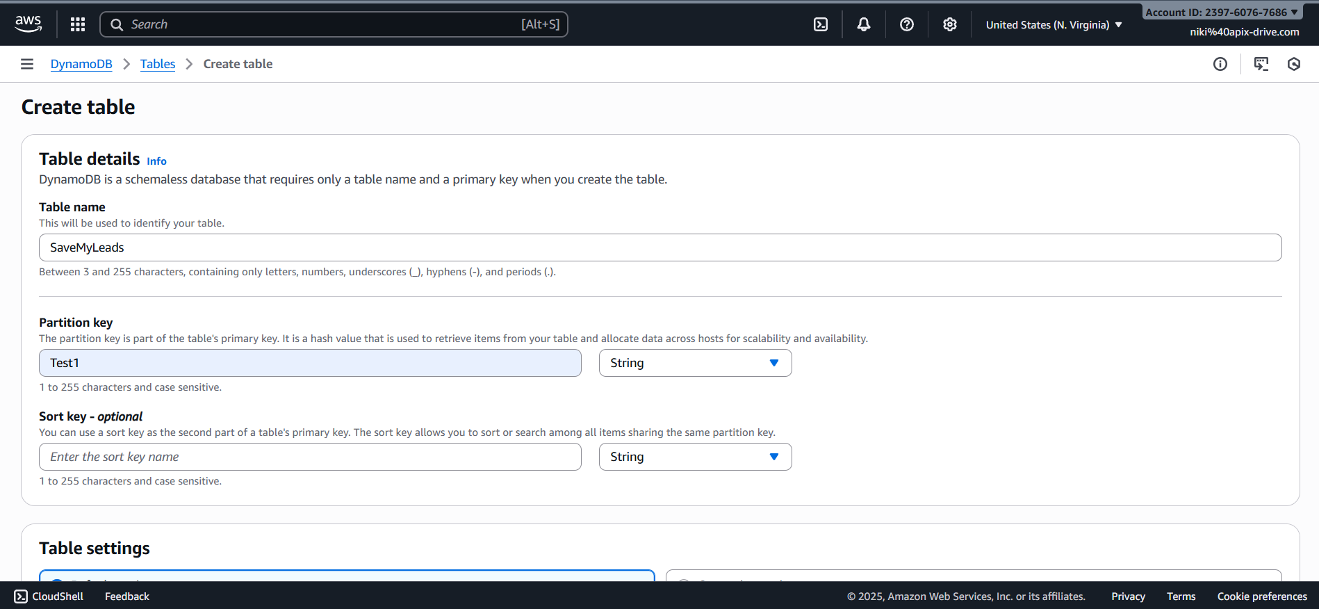 How to Connect Facebook with Amazon DynamoDB | Creating table