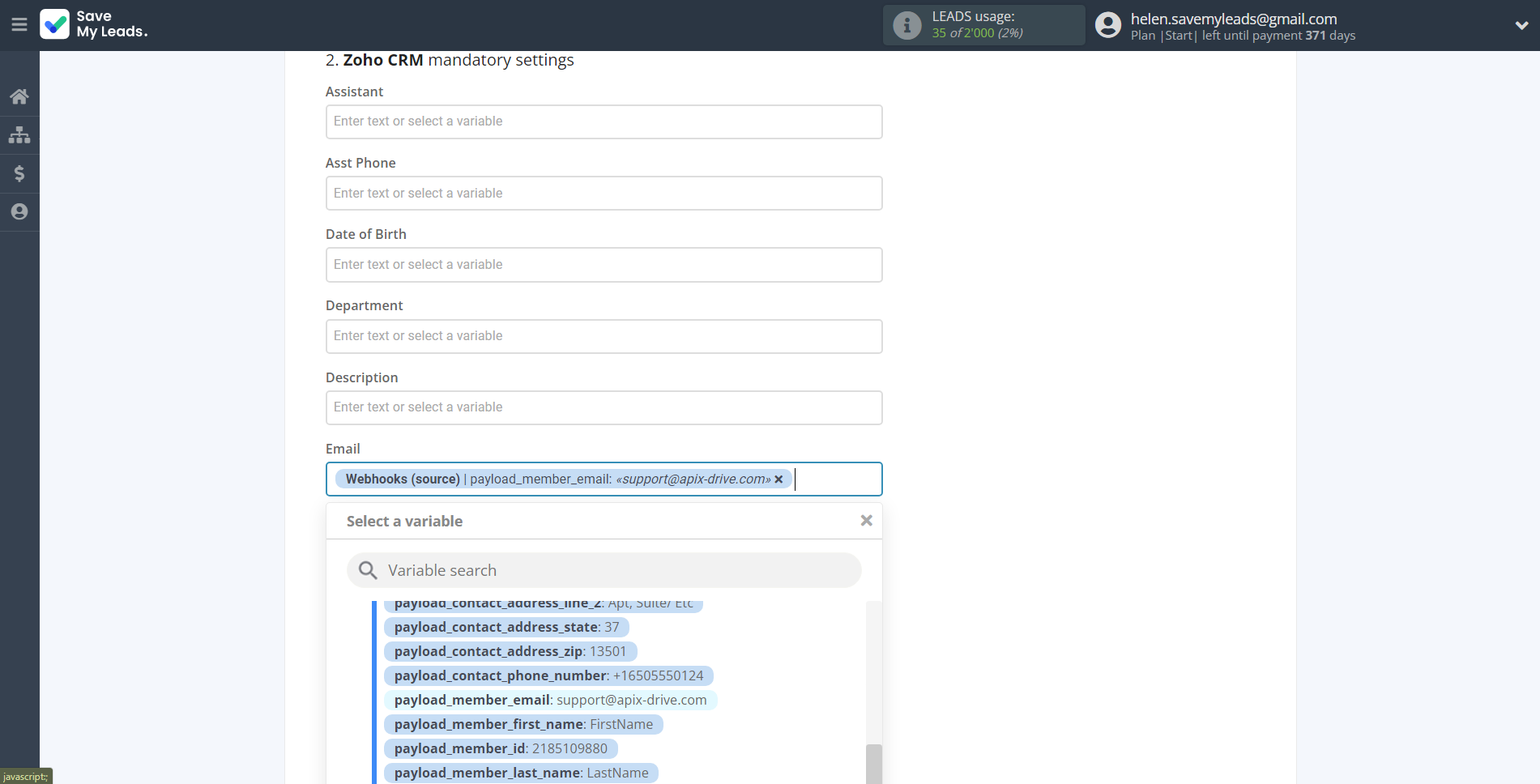 How to Connect Webhooks with Zoho CRM Create Contacts | Assigning fields