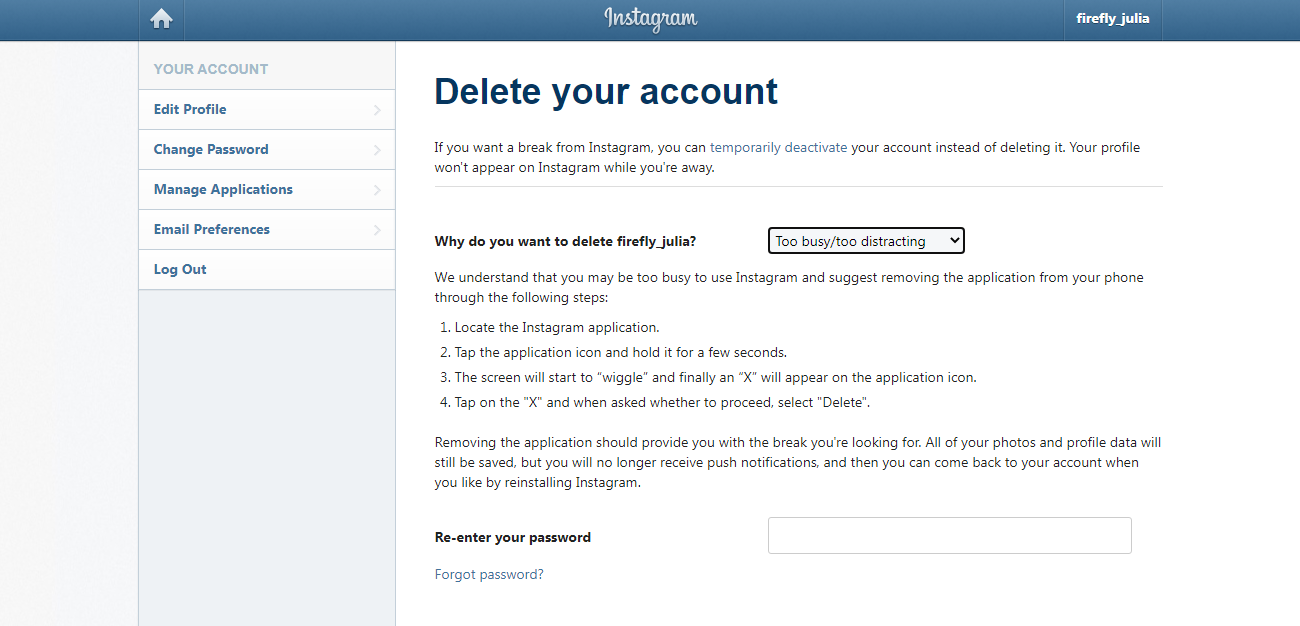 How to delete Instagram account | Enter the reason How to delete Instagram account | Enter the reason