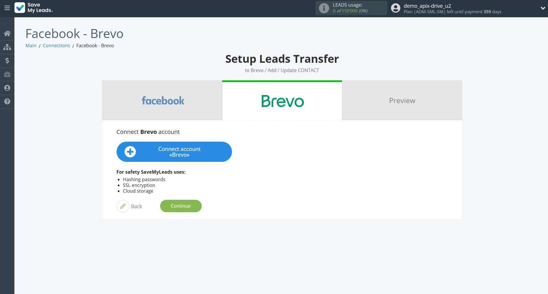 How to Connect Facebook with Brevo | Data Destination account connection