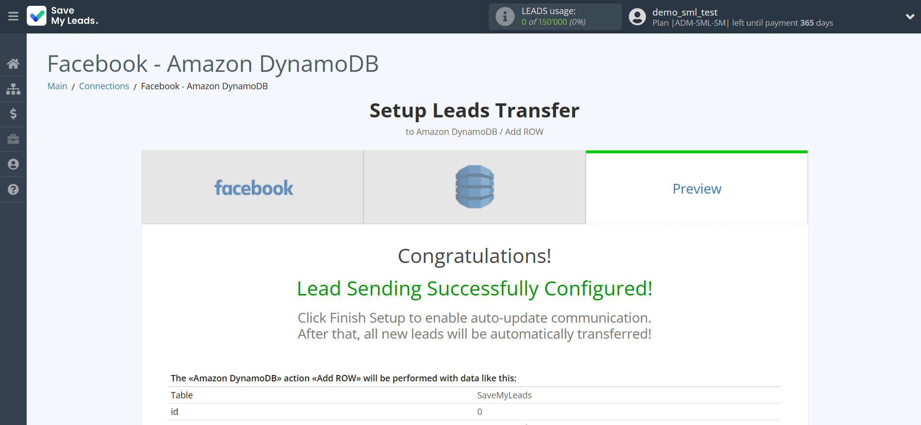 How to Connect Facebook with Amazon DynamoDB | Test data
