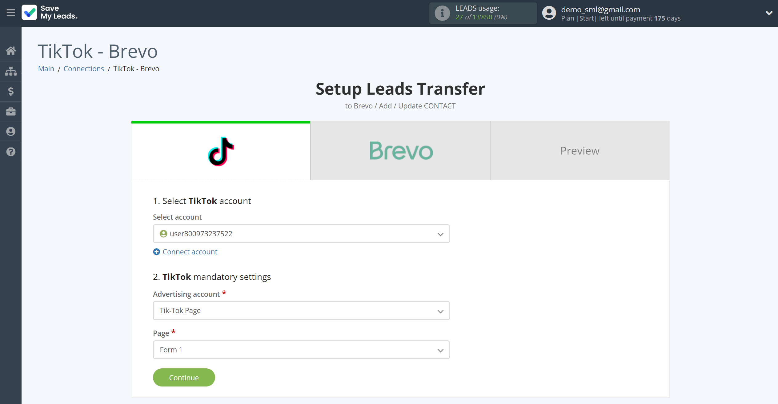 How to Connect TikTok with Brevo | Data Source account connection