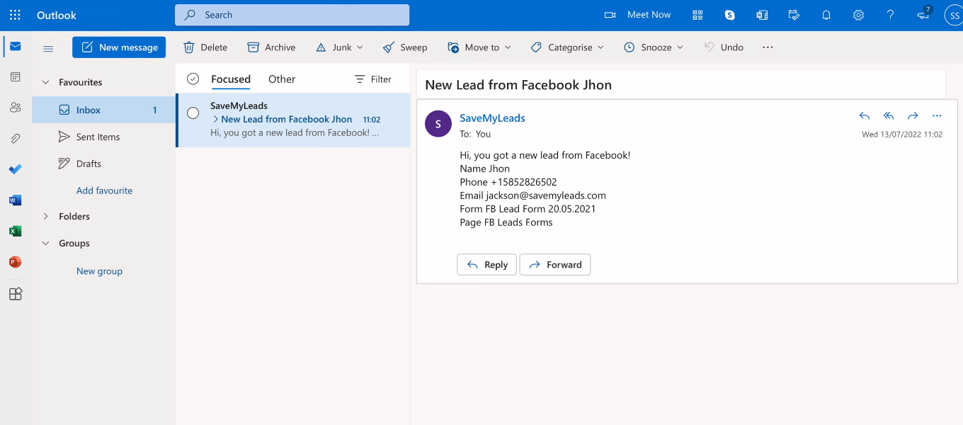 Facebook and Microsoft Outlook integration | Email in Outlook