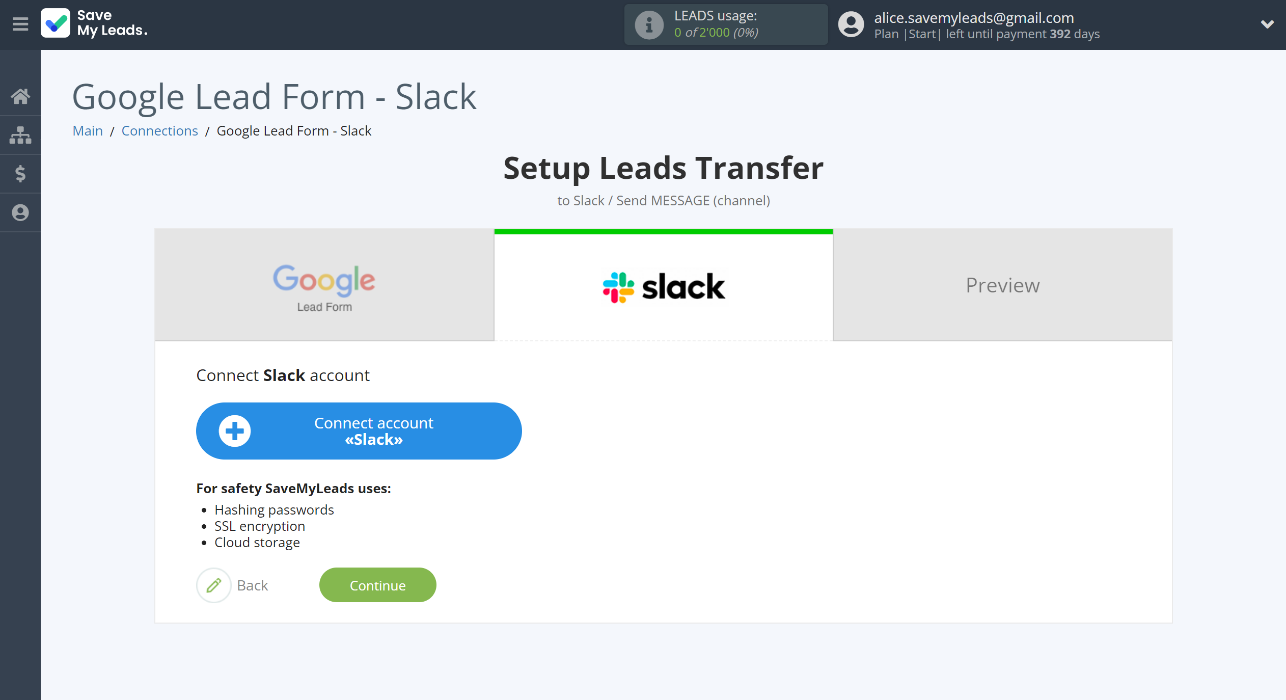 How to Connect Google Lead Form with Slack Channel Notification | Data Destination account connection